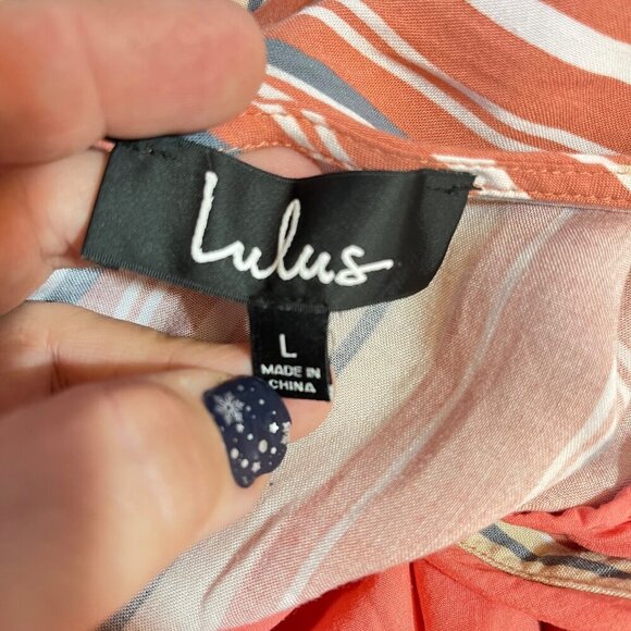 Lulus Vacation Bae Rusty Rose Striped Short Sleeve Jumpsuit‎ Size Large - Picture 6 of 8